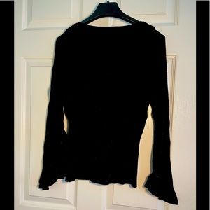 INC, Black Sweater with Ruffles at Neck & Sleeve Opening, Petite S